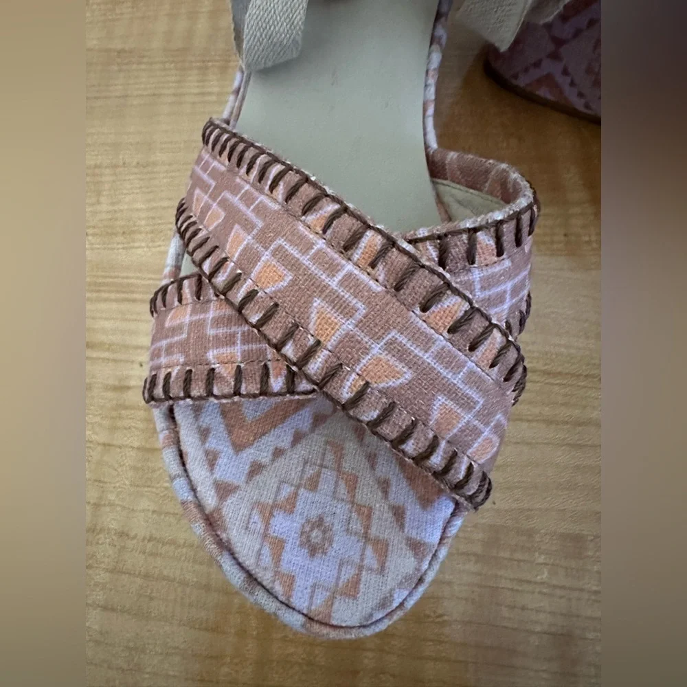 Theodora & Callum Stuart Weitzman Biarritz Pink & Orange Ikat Wedge Sandals -9.5 - Picture 9 of 12